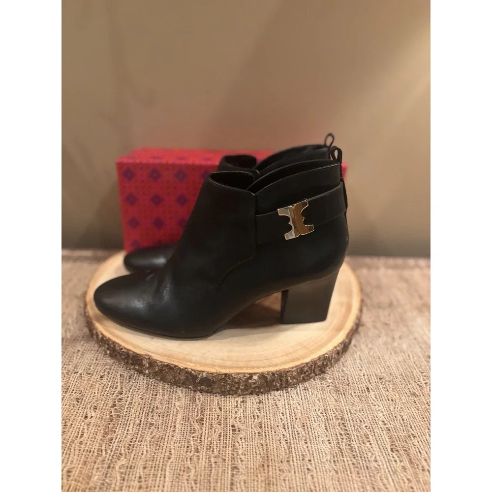 TORY BURCH Gemini Link Black‎ Ankle Heeled Booties Women Size 10.5